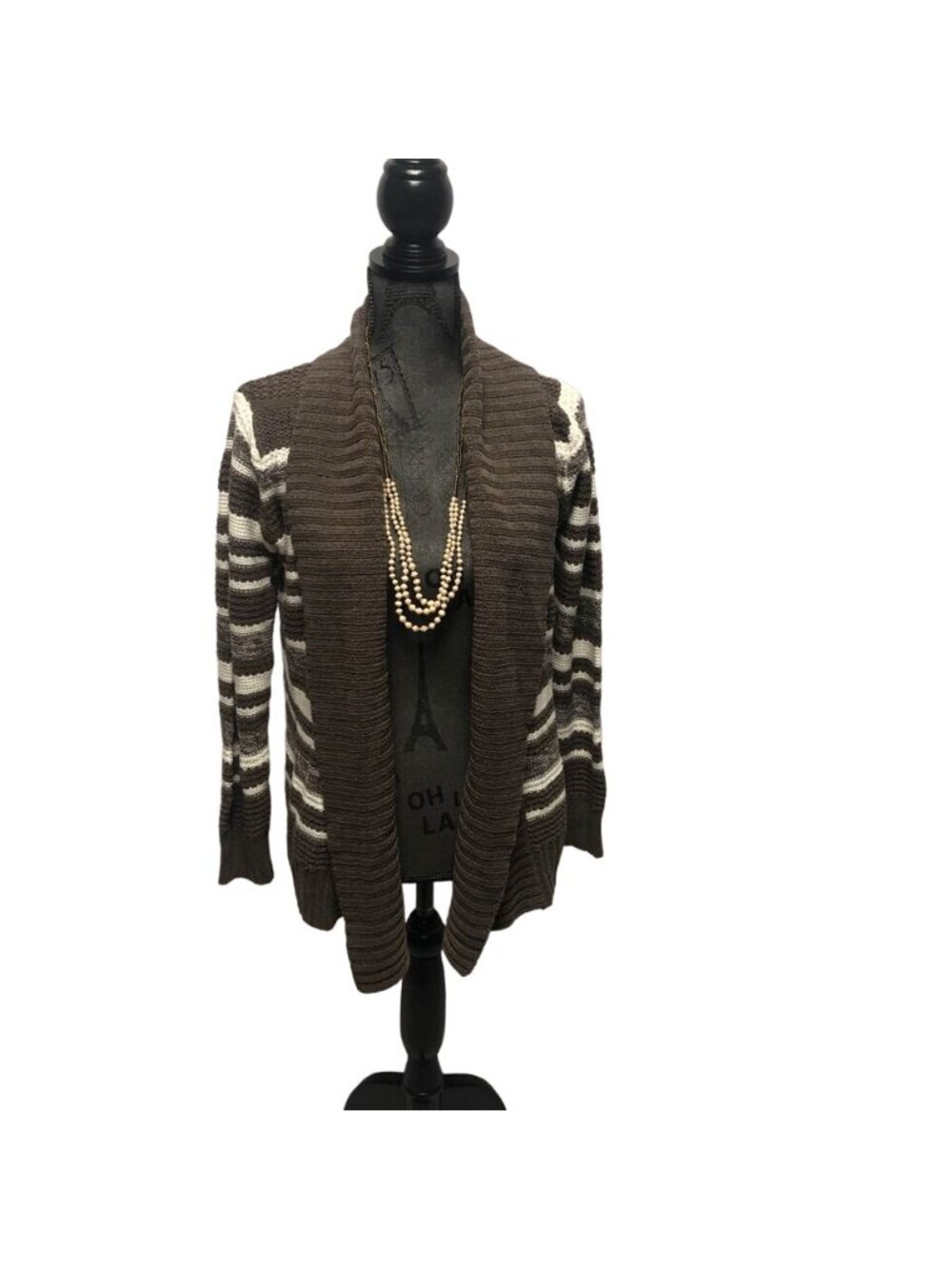Northcrest Cardigan Womens Size Small Brown White Open Front Sweater Office